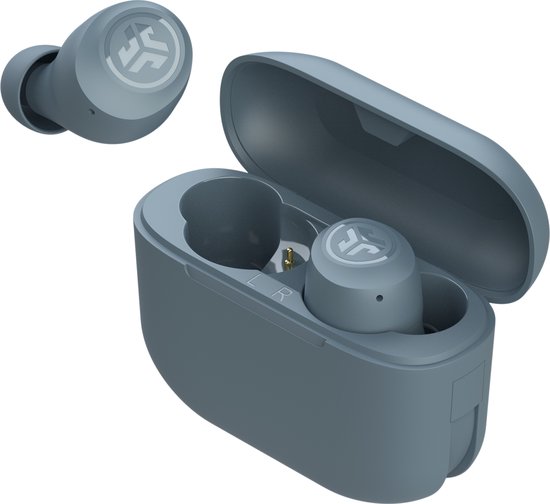JLab Go Air POP oortjes draadloos - 32 uur Speeltijd - EQ Geluidsinstellingen - Bluetooth oordopjes - Oplaadcase met ingebouwde Oplaadkabel – Ijzerblauw