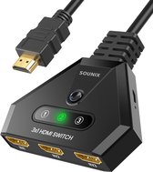 Sounix HDMI Switch met HDMI Kabel - Plug & Play - 4K@60hz - 3 In 1 Uit - Premium - Universeel - Zwart