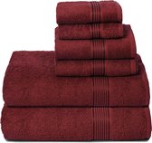 Ultra Soft Set van 6 katoenen handdoeken, bevat 2 oversized badhanddoeken 70 x 140 cm, 2 handdoeken 40 x 60 cm en 2 wasbedden 30 x 30 cm, bordeauxrood