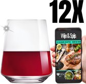 TEN® Elite Wijnglas zonder Voet 510ml - 12 stuks + 34 Culinaire Recepten - Wijnglas zonder Steel - Kristalglas - Kleine Wijnglazen - Tumblerglas
