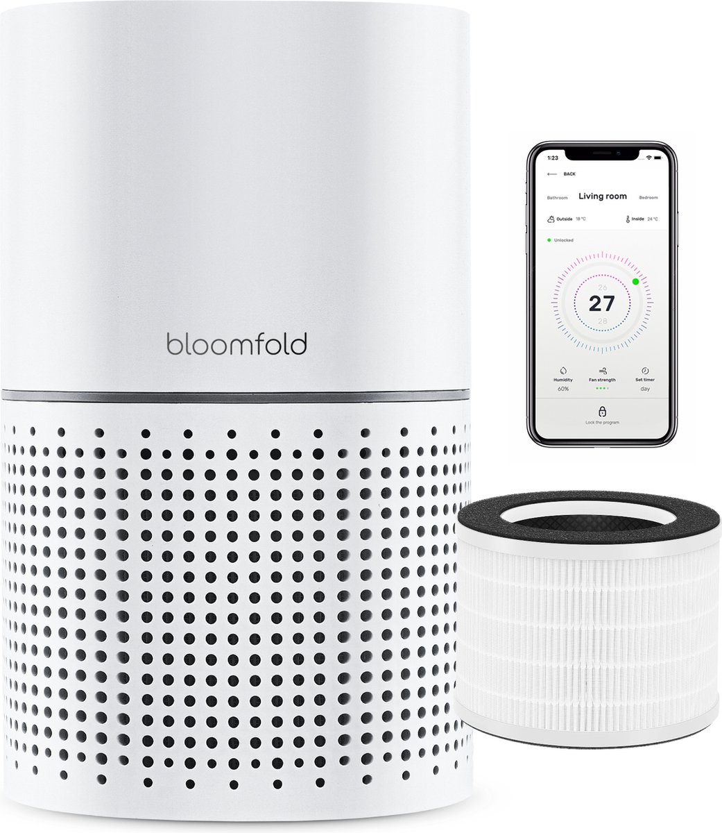 Bloomfold Luchtreiniger met HEPA 13 filter - CADR: 240m3/h. - 3 standen - Incl. Wifi modus & app