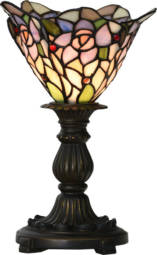 HAES DECO - Tiffany Tafellamp Ø 20x30 cm Roze Paars Glas Tiffany Bureaulamp