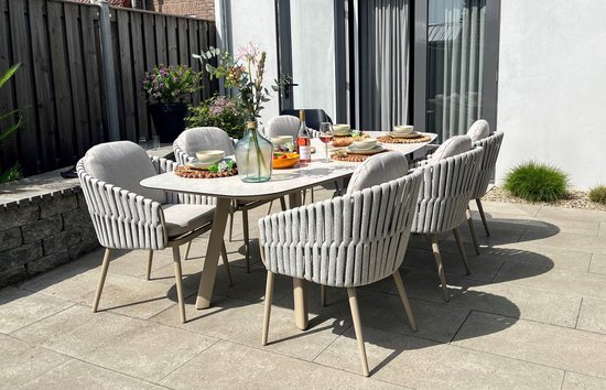 Taste Eva/Manolo 6-persoons Deens ovale dining tuinset 240x103 cm. - Latte