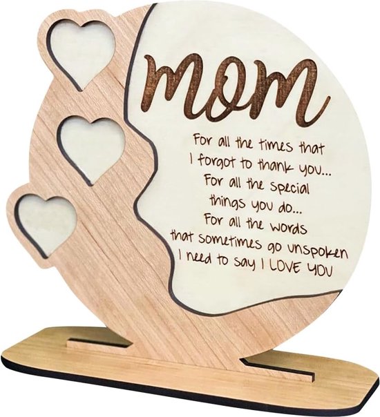Gepersonaliseerd houten ornament in hartvorm, houten cadeau voor mama, beste moederdagcadeau, moederdecoratie, cadeau-ideeën voor verjaardag, Moederdag