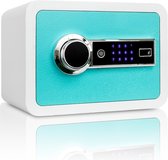 Coffre-fort électronique Fichero avec empreinte digitale et mot de passe - Écran tactile numérique - avec système d'alarme et 4 réglages d'ouverture - Hip Design et moderne - Blauw turquoise Wit