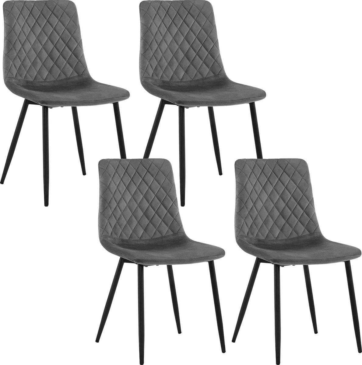 RosaBloom Set van 4 Stoelen - Eetkamerstoel - 4 Stuks - Eetkamerstoelen - 4 stoelen - Grijs - Velvet