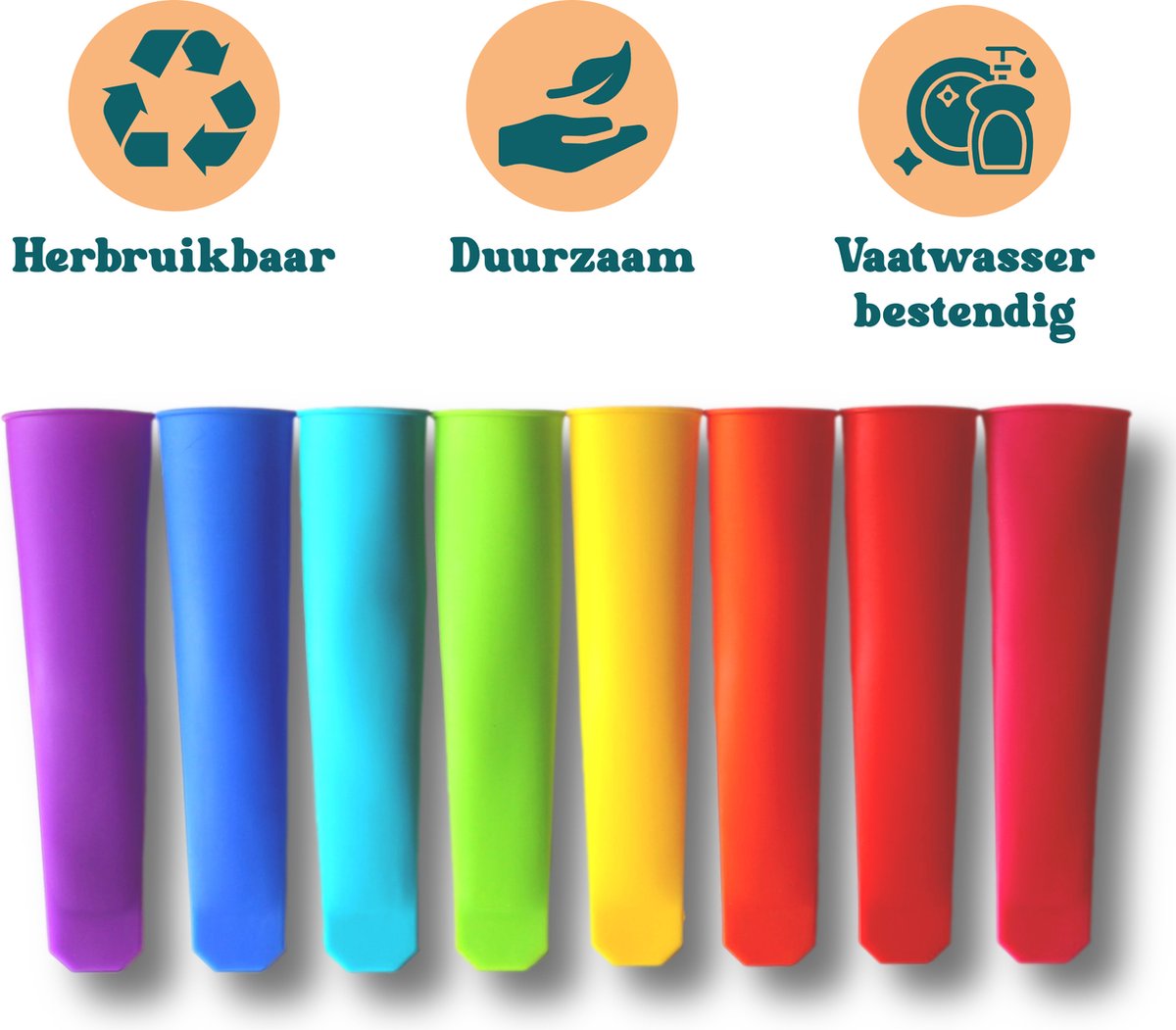 Clean Cuisine IJsvormpjes - IJsvormpjes voor ijslollys - IJsjes maken - Vaatwasser Bestendig - BPA vrij - 12 stuks XL - Met Receptkaart – foto 3