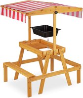 Picknicktafel Kinderen met Parasol - Speeltafel - Zandtafel - Kinder Tuinset - Camping - Hout - Rood