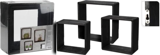 H&S Collection 3-delige Wandschapset 28,5x28,5x12 cm zwart
