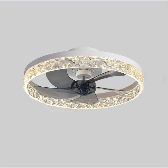 Plafondventilator Met Verlichting - Plafonniere Met Krachtige Ventilator, Afstandsbediening en App Bediening - Modern Design Slaapkamer - 14 Inch Bladen-Wit