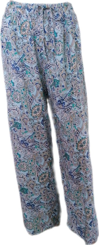 Femme - Pantalons d'été - Pantalons - Pantalons de Yoga - Pantalons de plage - Femme - Jambe large - Comfort - Bande élastique - Couleur Bleu clair/Vert/ Blauw/Beige - Taille 48-50