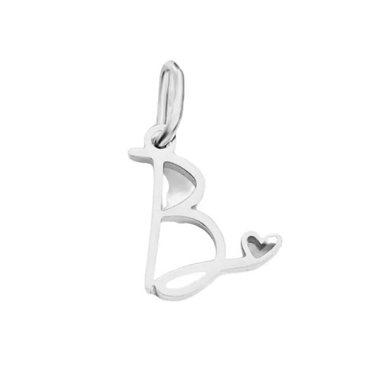 Ketting en hanger - letter - B - zilver kleur - charm- stainless steel - verkleurt niet - hypo allergeen - perfect cadeau - liefde - hartje