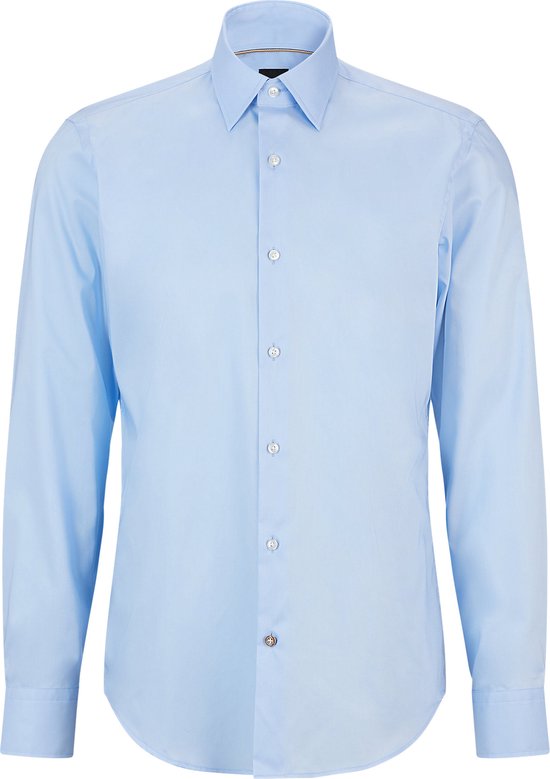 BOSS Joe regular fit overhemd - popeline - blauw gestreept - Strijkvriendelijk - Boordmaat: 38