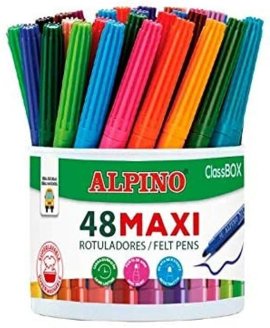 Alpino - Estuche 12 Rotuladores Stand. Salmón Claro | Lavables para Niños | Brillantes | Ideal para la Escuela | Punta de Fibra Super Resistente y Tinta Segura a Base de Agua