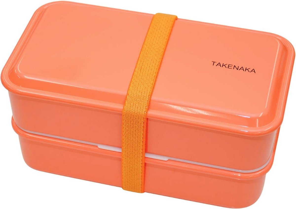 TAKENAKA Bento Snack Dual Box Tangerine Orange milieuvriendelijke lunchbox gemaakt in Japan BPA- & rietvrij 100% recyclebaar plastic flesgebruik magnetron- en vaatwasmachinebestendig Bentobox rechthoekig W19.5xD12.5 xH9.65cm 1250ml