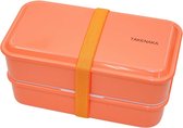 TAKEAKA Bento Snack Dual Box Boîte à lunch écologique Tangerine Orange fabriquée au Japon Sans BPA ni osier Bouteille en plastique 100% recyclable Passe au micro-ondes et au lave-vaisselle Boîte à bento rectangulaire L19,5xP12,5 xH9,65cm 1250ml