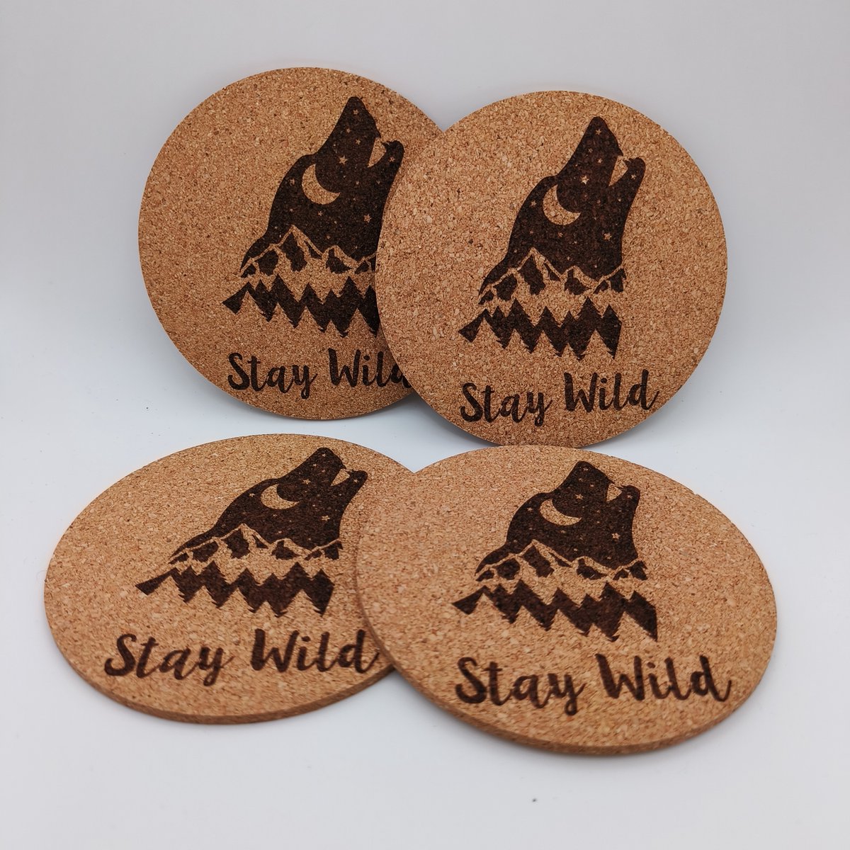 Stay wild wolf onderzetters - set van 4 - kurk
