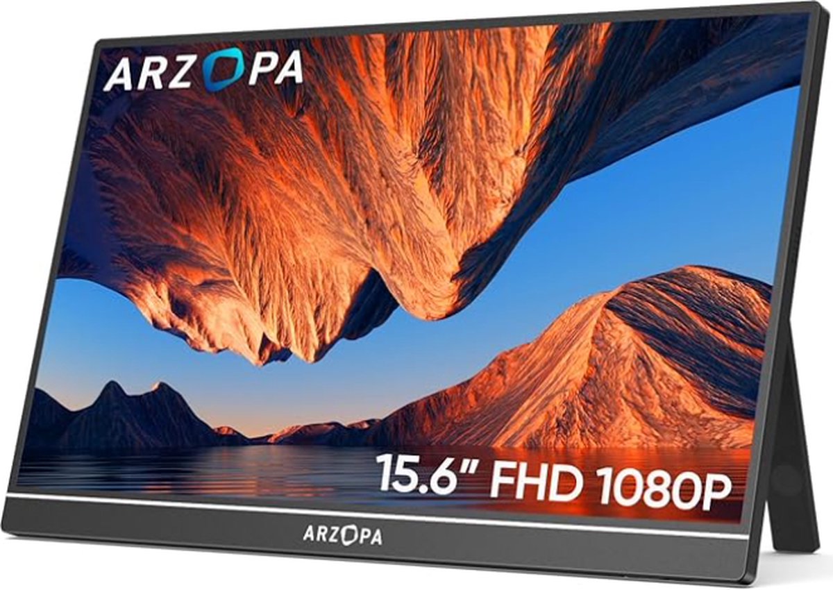 Arzopa Portable Monitor – A1 - Portable USB-C Monitor - 15.6 inch - 2023 - Full HD - Extra dun - 60Hz - PS5 - Xbox - PC - Laptop