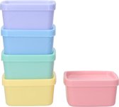 Mini vershoudbakjes - 5 stuks - Tupperware - Pastel - Multicolor - Kunststof - 7 x 7 x 3 cm - Picknick
