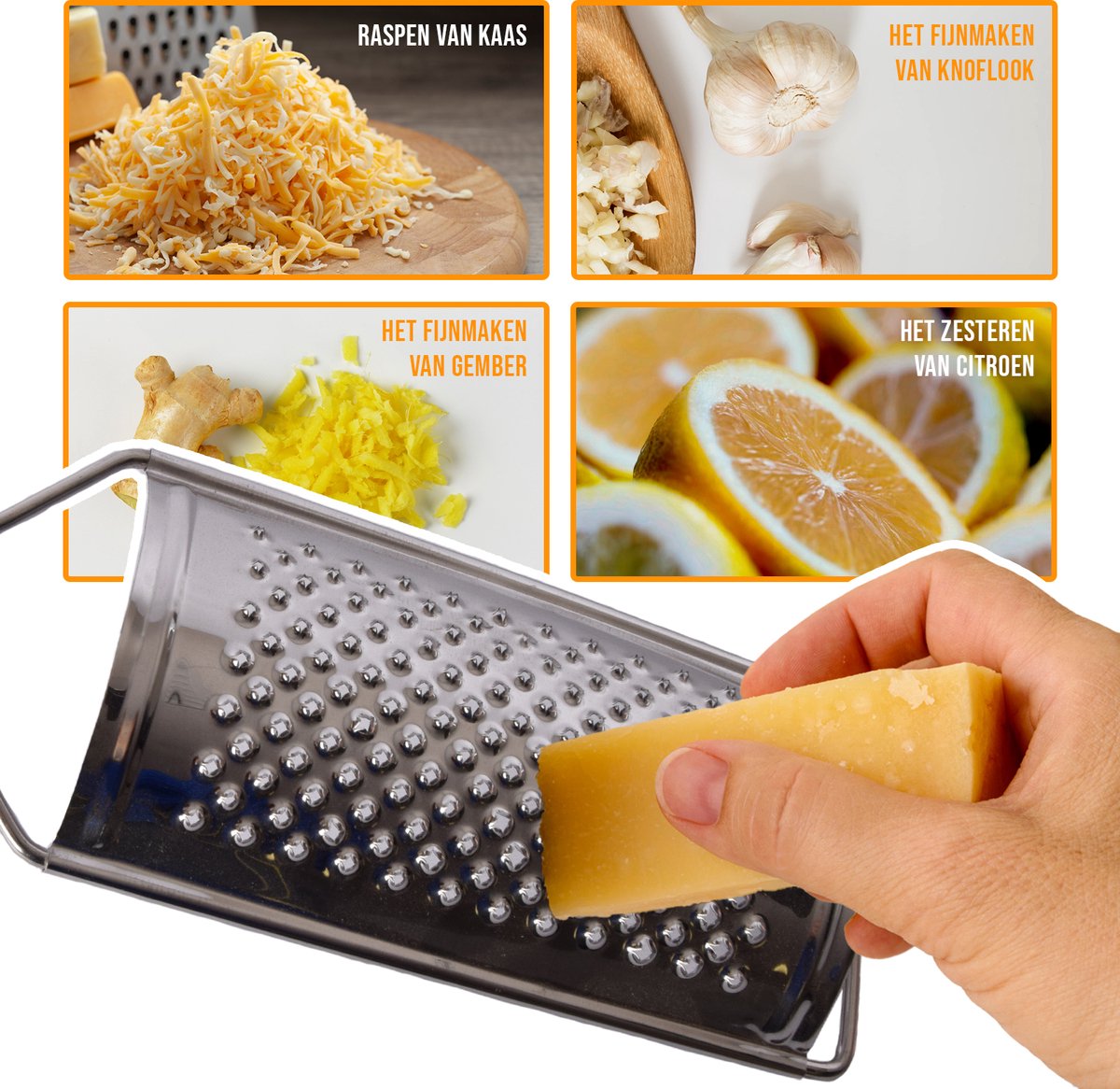 thumbnail: VINAK Roestvrijstalen Keukenrasp - 4-in-1 Multifunctionele Rasp Met Ergonomisch Handvat En Antislip Onderlaag