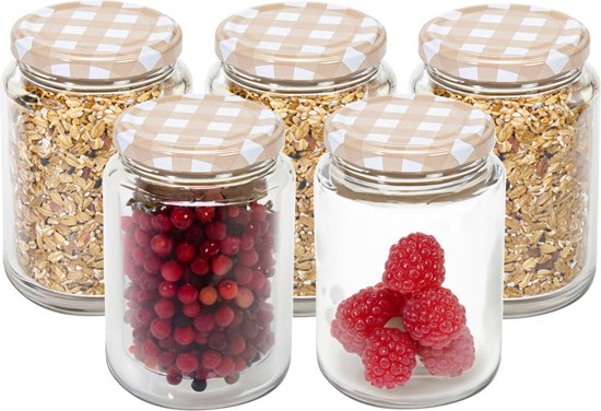 Hega Hogar Weckpot/voorraadpot Classico - 5x - 500 ml - kunststof - beige - D7 x H11 cm