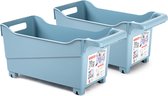 Plasticforte opberg Trolley Container - 2x - ijsblauw - L38 x B18 x H18 cm - kunststof