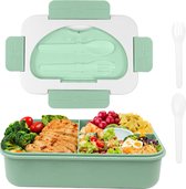 Kinderlunchbox met vakken 1350 ml Bento Box lunchbox volwassenen lekvrije lunchbox ontbijtbox voor school picknick werk reizen magnetron/vaatwasmachinebestendig (groen)