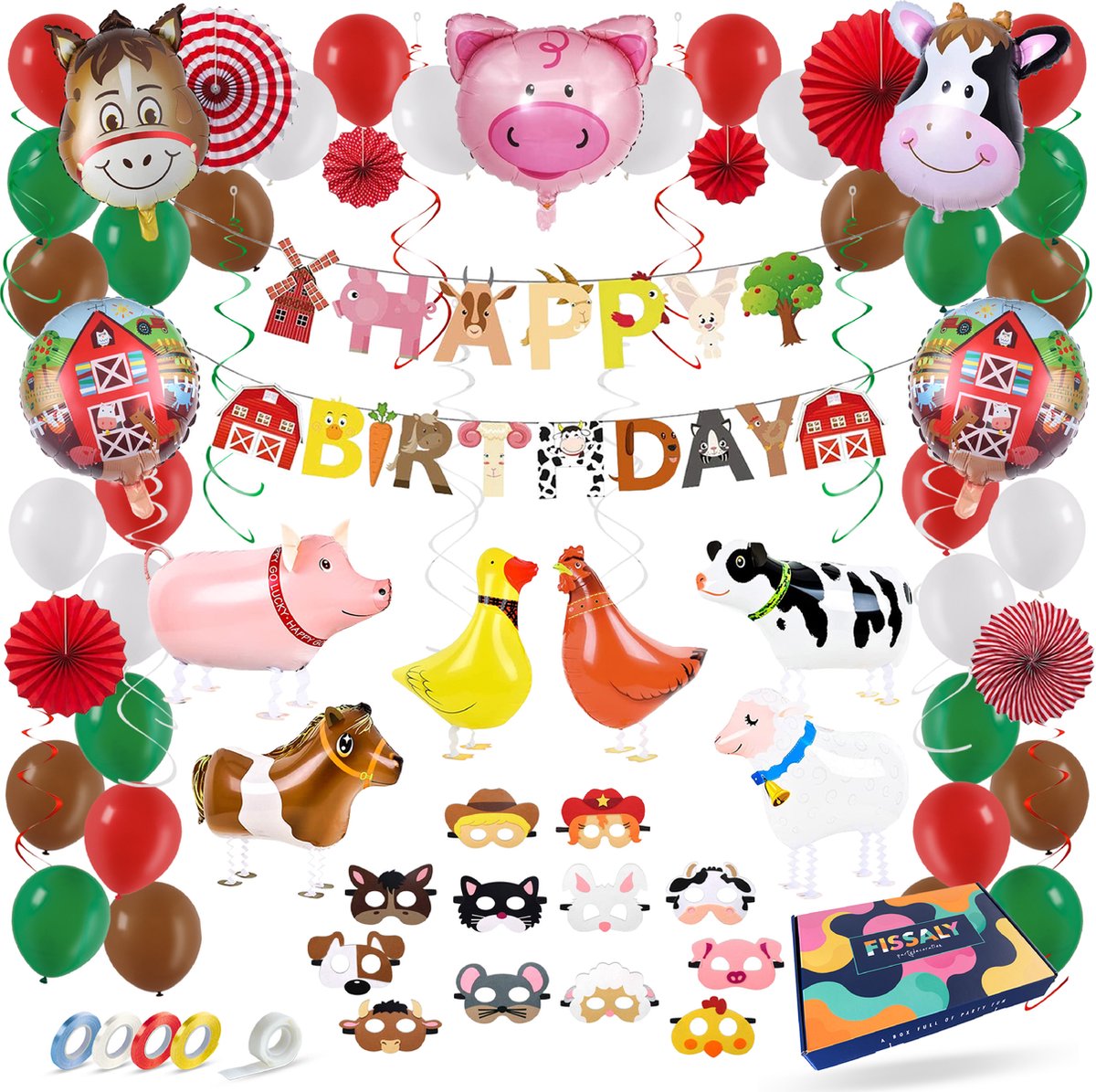 Fissaly 71 Stuks Boerderij & Feest Versiering – Kinderfeestje Decoratie - Themafeest Verjaardag Artikelen – Feestje