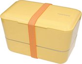 TAKENAKA Bento Bite Box Dual Lemon Zest milieuvriendelijke lunchbox gemaakt in Japan, BPA- & rietvrij, 100% recyclebaar plastic flesgebruik, magnetron- en vaatwasmachinebestendig, Bentobox rechthoekig L173xW110xH107mm (Citroenschil)