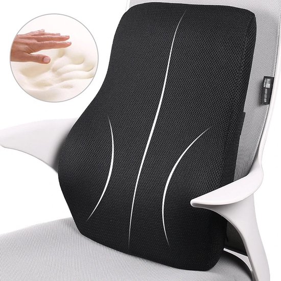 Coussin Lombaire Ergonomique - Mousse Mémoire Forme, Housse Lavable, Pour Bureau Et Voiture