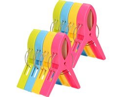 Trendoz Handdoeken knijpers XL - 8x - kleurenmix - kunststof - 12 cm - wasknijpers in groot formaat