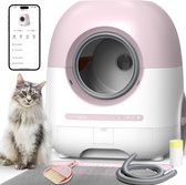 Royaume de la Beauté Automatische Kattenbak | Roze | Inclusief kattenbakmat | Geschikt voor grote katten 70 liter | Zelfreinigende kattenbak met ventilatiesysteem