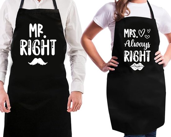 Tablier de cuisine 2 pièces Zwart - pour Hem et Cheveux | 65x90cm | M. À DROITE ET MME. TOUJOURS RAISON| 100% coton | Tablier / Tabliers de cuisine | Cadeau d'anniversaire | BBQ - FÊTE DES PÈRES - FÊTE DES MÈRES