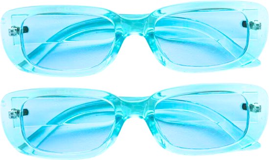 Combi-deal: Hippe bril - 2x blauw - Festival bril / Rave bril / Techno bril / accessoires / feest bril / gekke bril / verkleed bril