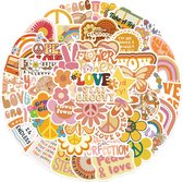 Flower Power Stickers - 50x Hippie Love Peace Sticker - Sixties/Seventies decoratie sticker set voor Volwassenen - 4x5CM - Voor laptop, journal, muur, agenda etc.