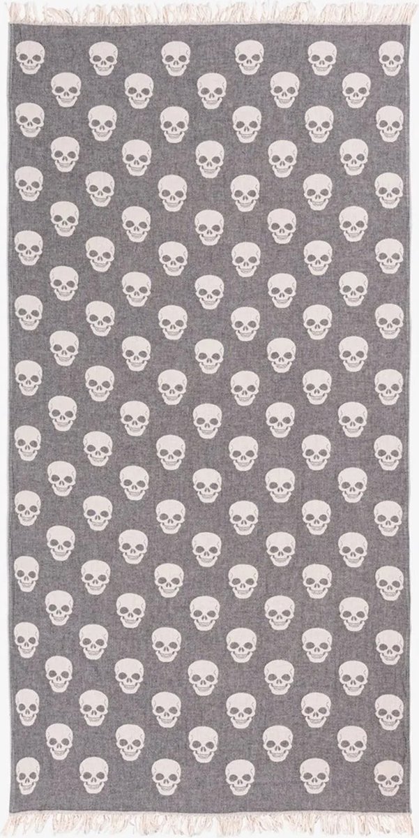 Barine 100% Zacht Turkse Katoen Strandlaken - Ultraabsorberend - Sneldrogend - Lichtgewicht Hamamdoek - 90x160cm - Skull