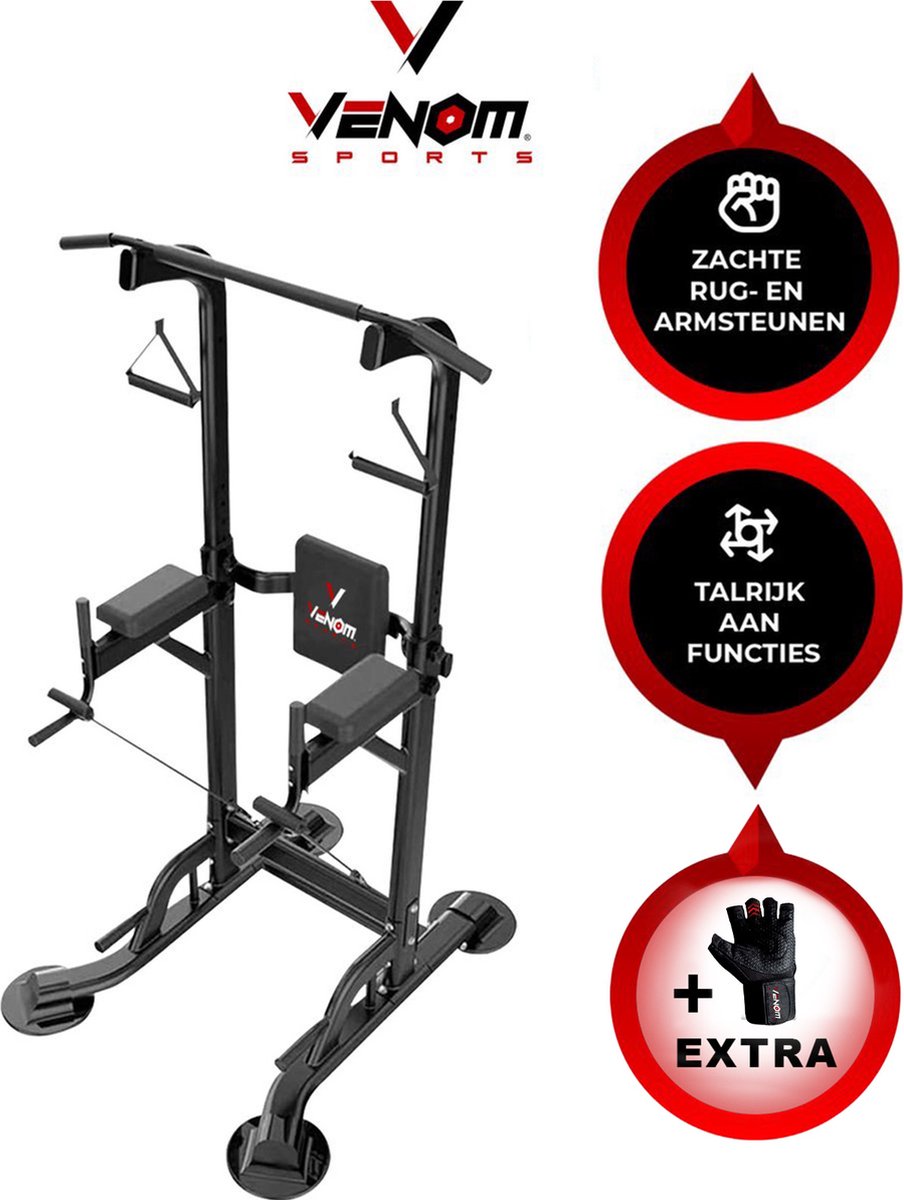 Venom Sports Krachtstation - Multifunctioneel trainingsrek - Power tower met Pull up bar – Fitness apparaat krachttraini...