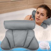 Badkussen, nekkussen, badkuip, badkussen voor badkuip, ergonomische pasvorm, ademend 4D Air Mesh met 6 zuignappen voor ontspanning van nek en rug, grijs