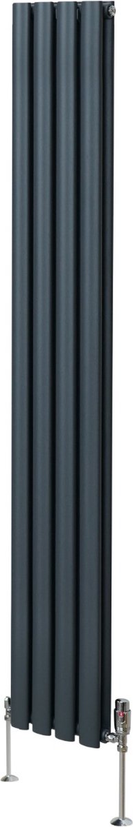 Ovale radiator + trv-chroomkranen - antraciet - 1800x240 - 3211 btu