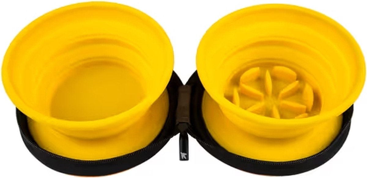 Kiwi Walker - Voer En Drinkbak - Slow Feeder - Hond - Voor Onderweg - Geel - 2x 350ML