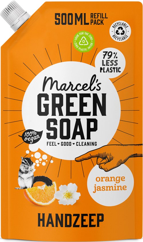 Marcel's Green Soap Handzeep Refill Sinaasappel & Jasmijn 6 x 500ml
