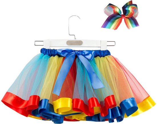 Jumada's - Regenboog Tutu Rok met Haarstrik voor Meisjes - ( 5 tot 7 jaar) - Party Dance Kleding - Inclusief Kleurrijke Rok en Kinderkleding