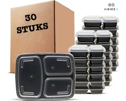 Home X - Meal prep bakjes - 30 Stuks - 3 compartimenten - Vershouddoos - Vershoudbakjes - mealprep - Lunchbox - Plastic bakjes met deksel - 1L - Magnetron bakjes met deksel