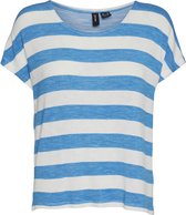 Vero Moda T-shirt VMwide Stripe SL Top Ga Jrs Noos 10190017 Ibiza Blue/ Blanc White Femme Taille - S
