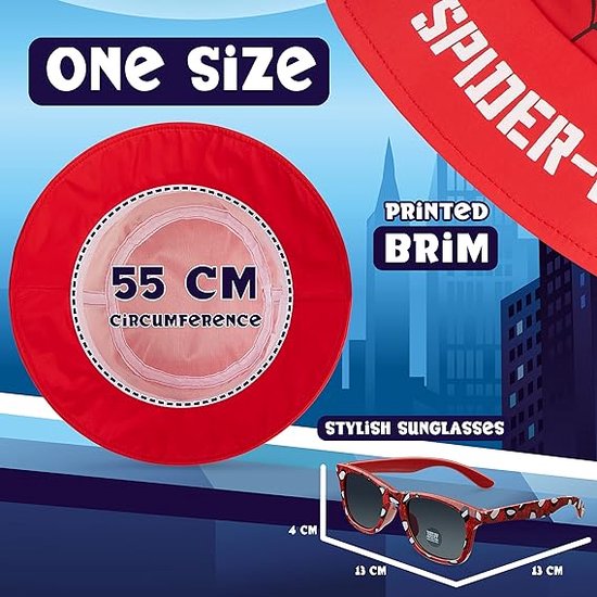 Spidey en zijn verbazingwekkende vrienden, set mutsen en zonnebrillen voor kinderen, Marvel - Spidey-muts en zonnebril, kinderaccessoires met uv- bescherming en kleurrijk superheldendesign