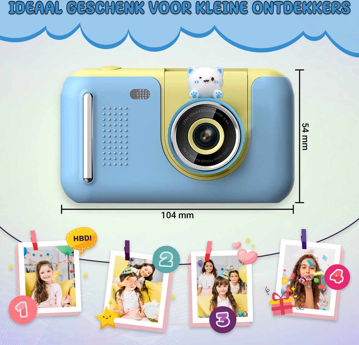 K&L Digitale Kindercamera Kids - Kinder vlog camera - Kindercamera's Digitaal - Fototoestel Kinderen - Kinderfototoestel - Blauw — afbeelding 2