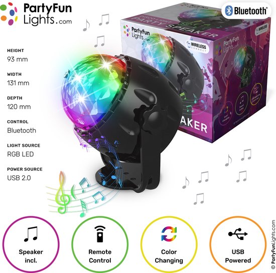 PartyFunLights - Discolamp - Party Speaker - met afstandsbediening - LED - Bluetooth - USB van PartyFunLights — afbeelding 2