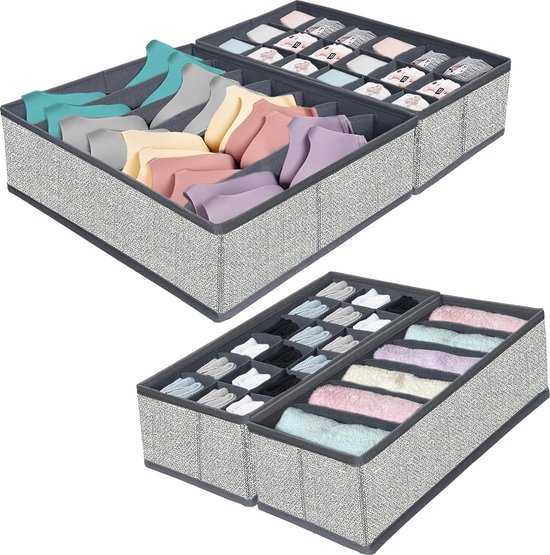 Set van 4 kastorganizers, ladeorganizer met scheidingswand, opvouwbare kledingkastorganizer, stof voor ondergoed, sokken, stropdassen, babykleding, overhemd, handdoek