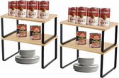4-Pack Bamboe Kast Plank Organizer - Uitbreidbaar & Stapelbaar Opbergrek voor Kasten Keuken Badkamer Lounge-Zwart met Extra Opslag Sink organizer