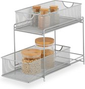 Keuken organizer met 2 uitschuifbare manden van metaal HBD: 32x19x355 cm - zilver Sink organizer